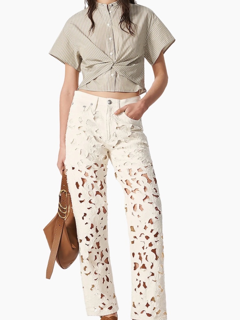 rag & bone Gretchen Beige and White Striped Poplin Shirt